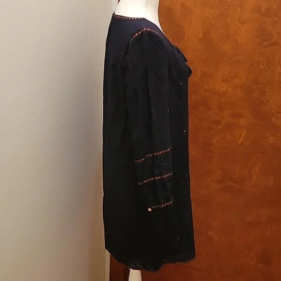 Madewell | Black Embroidered Signal Dress with Orange Stitching in size Small - Picture 8 of 11